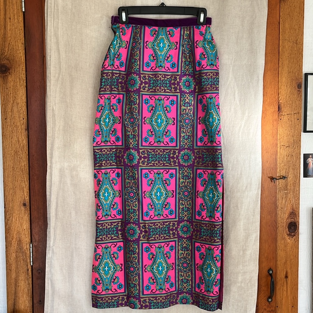 Vintage Alex Colman California 60s Psychedelic Maxi Skirt Pink Teal Purple - Picture 2 of 12